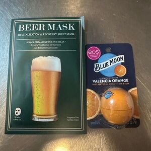 Blue Moon eos Valencia Orange Lip Balm & beer mask limited edition NWT beer mask